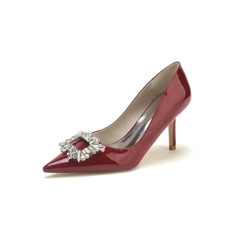 Patent Leather Wedding Shoes with Rhinestone