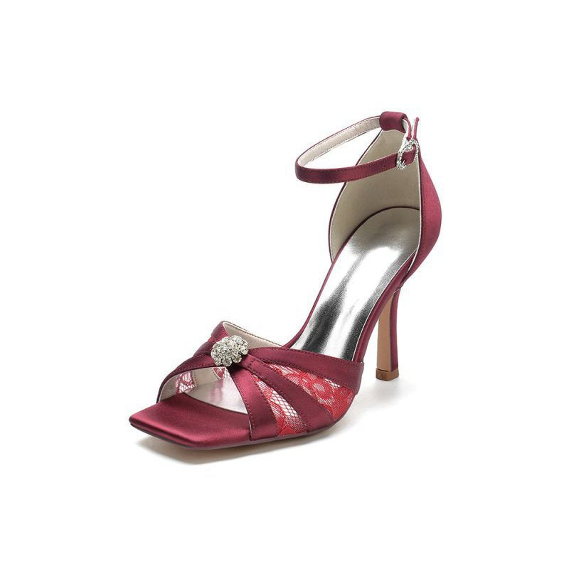 Lace Open Toe Stiletto Heels with Ankle Strap