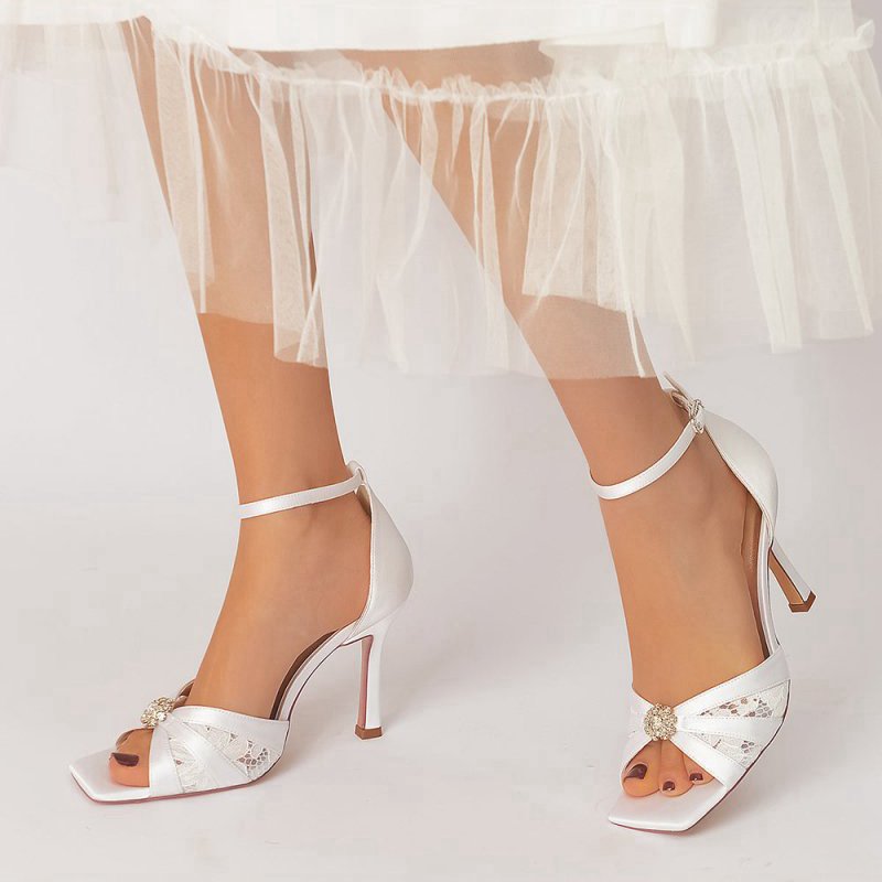 Lace Open Toe Stiletto Heels with Ankle Strap