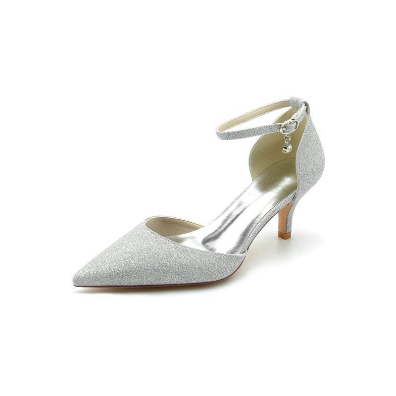 Glitter Pointed Toe Wedding Shoes with Ankle Strap