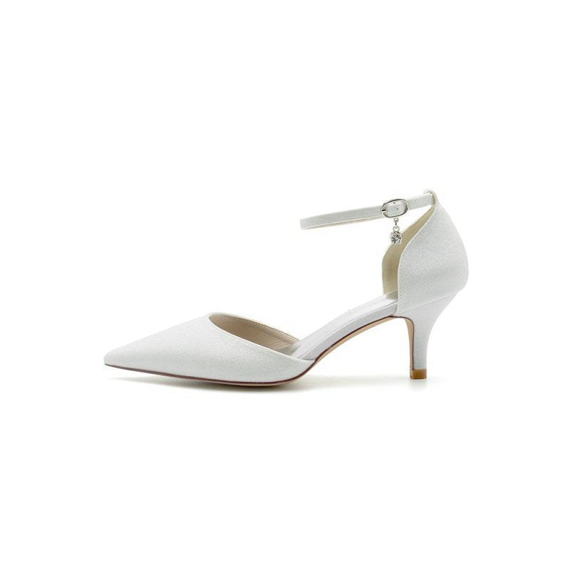 Glitter Pointed Toe Wedding Shoes with Ankle Strap