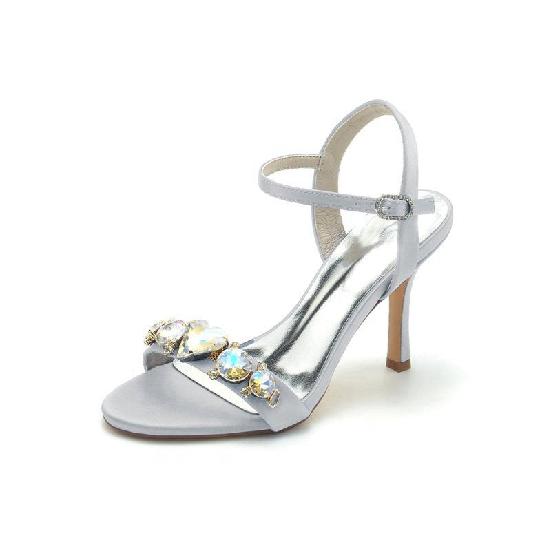 Open Toe Ultra High Heels with Rhinestone