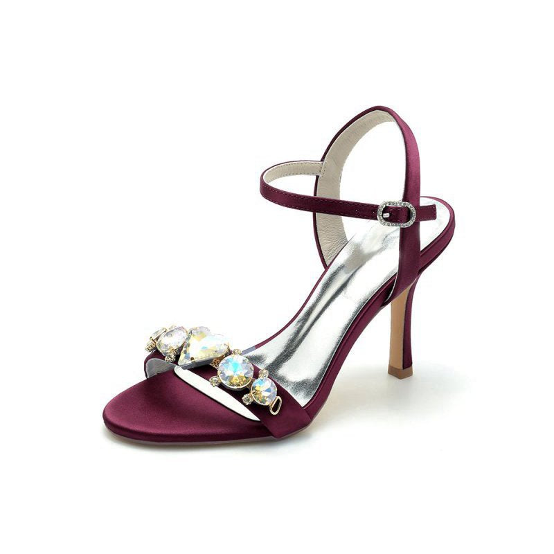 Open Toe Ultra High Heels with Rhinestone