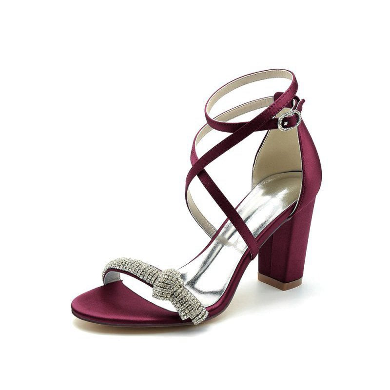 Ankle Strap Block Heels with Chain