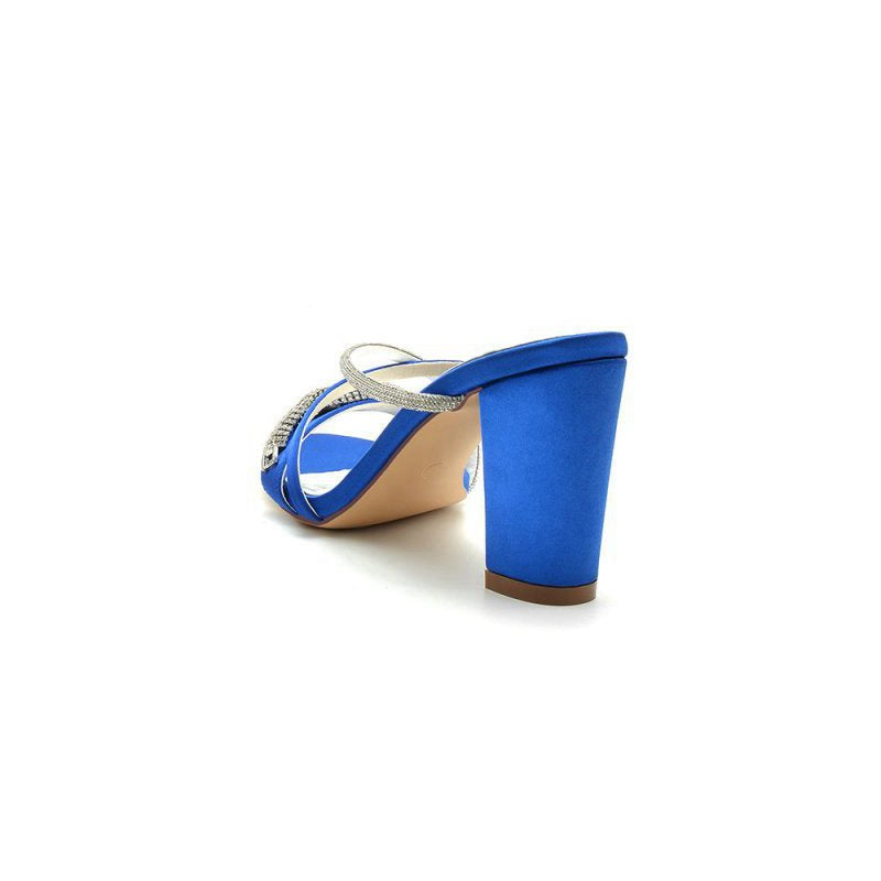 Open Toe Block Heels with Rhinestone