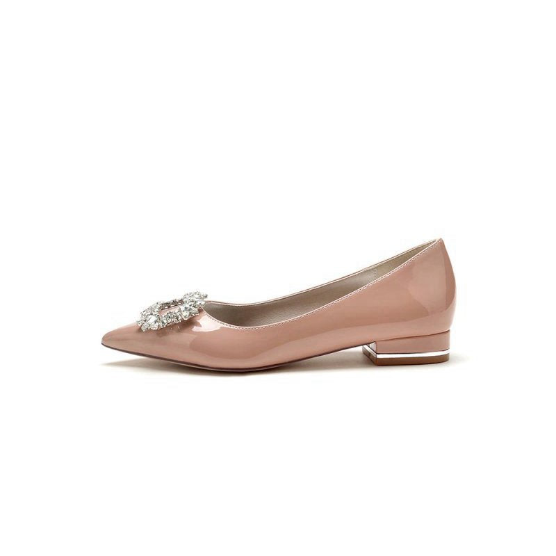 Pointed Toe Slip-on Patent Leather With Rhinestone