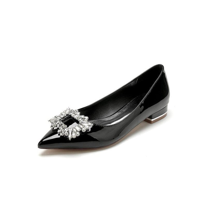 Pointed Toe Slip-on Patent Leather With Rhinestone
