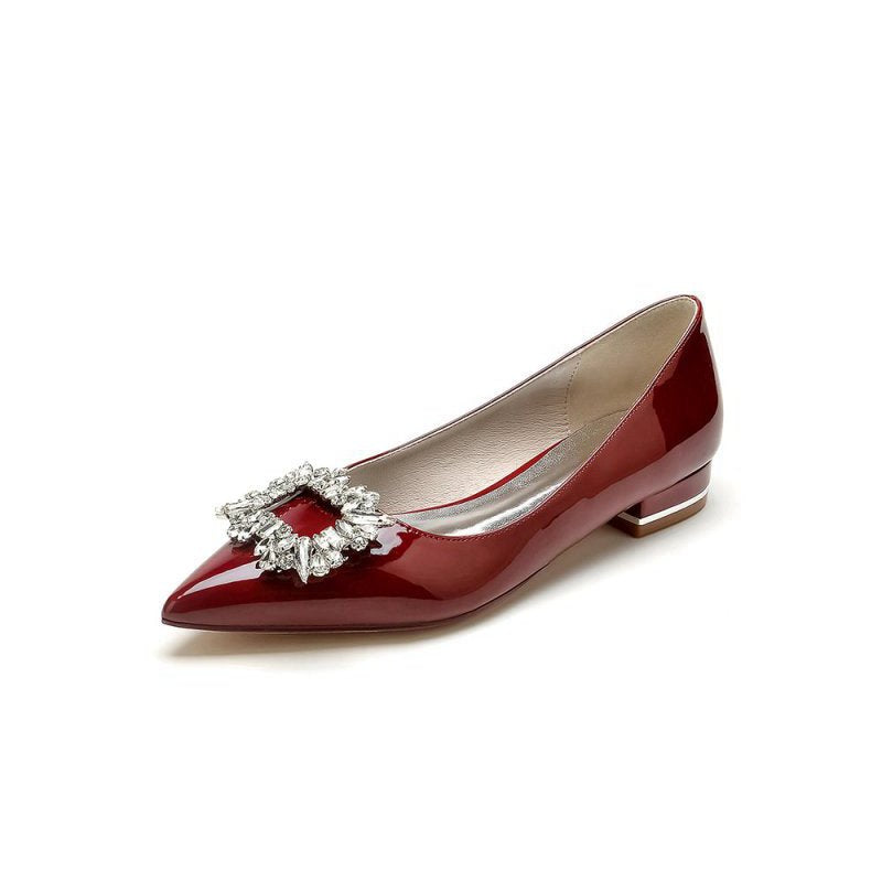 Pointed Toe Slip-on Patent Leather With Rhinestone