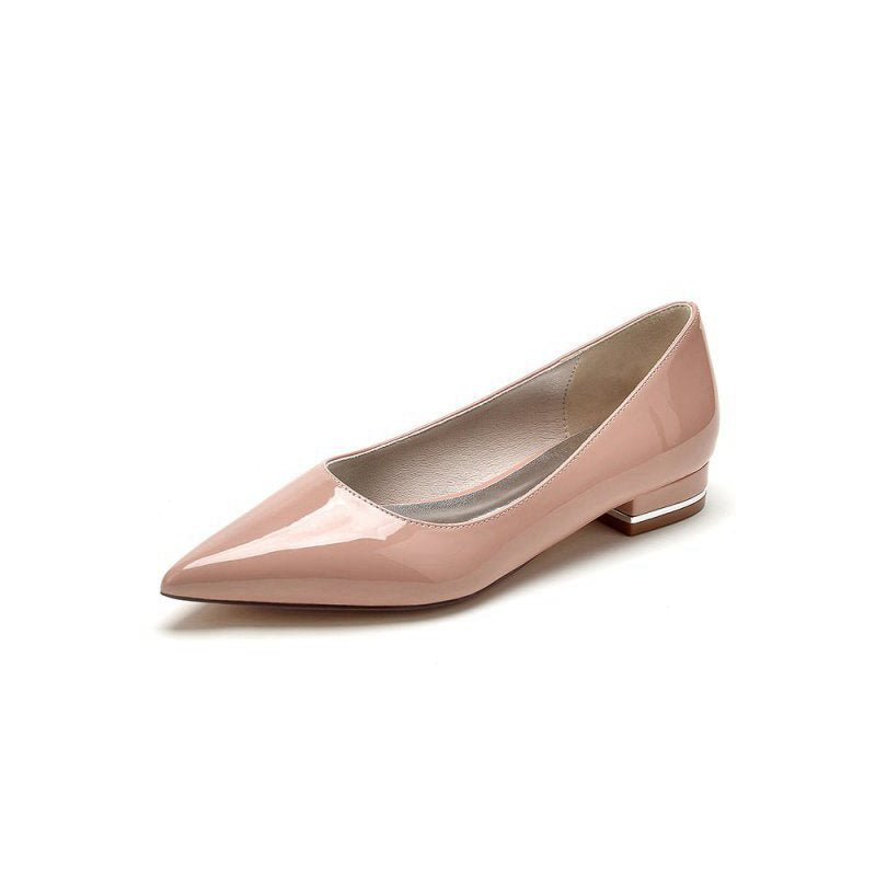 Simple Pointed Toe Slip-on Patent Leather Low Heels
