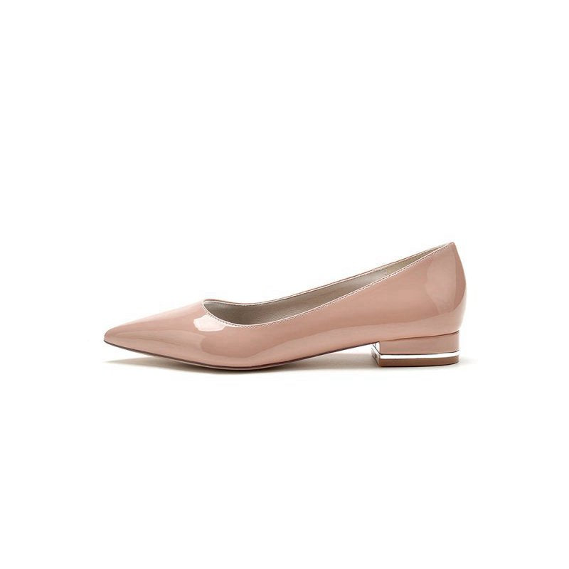 Simple Pointed Toe Slip-on Patent Leather Low Heels