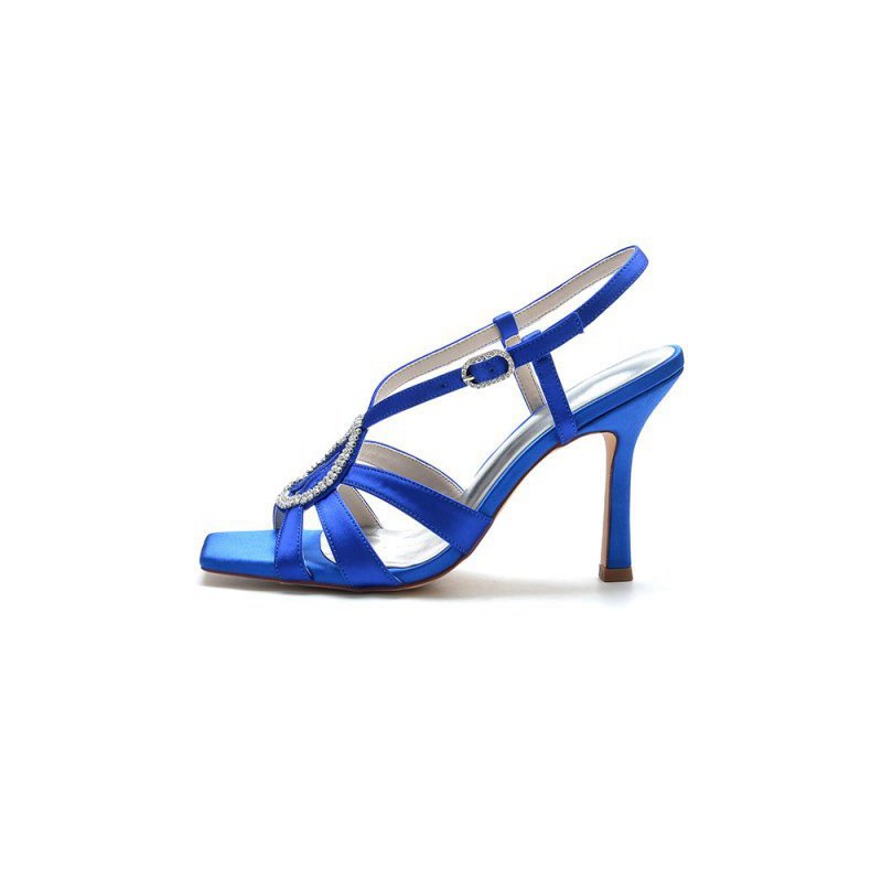 Square Open Toe Beaded Hollow Out Satin Prom Shoes
