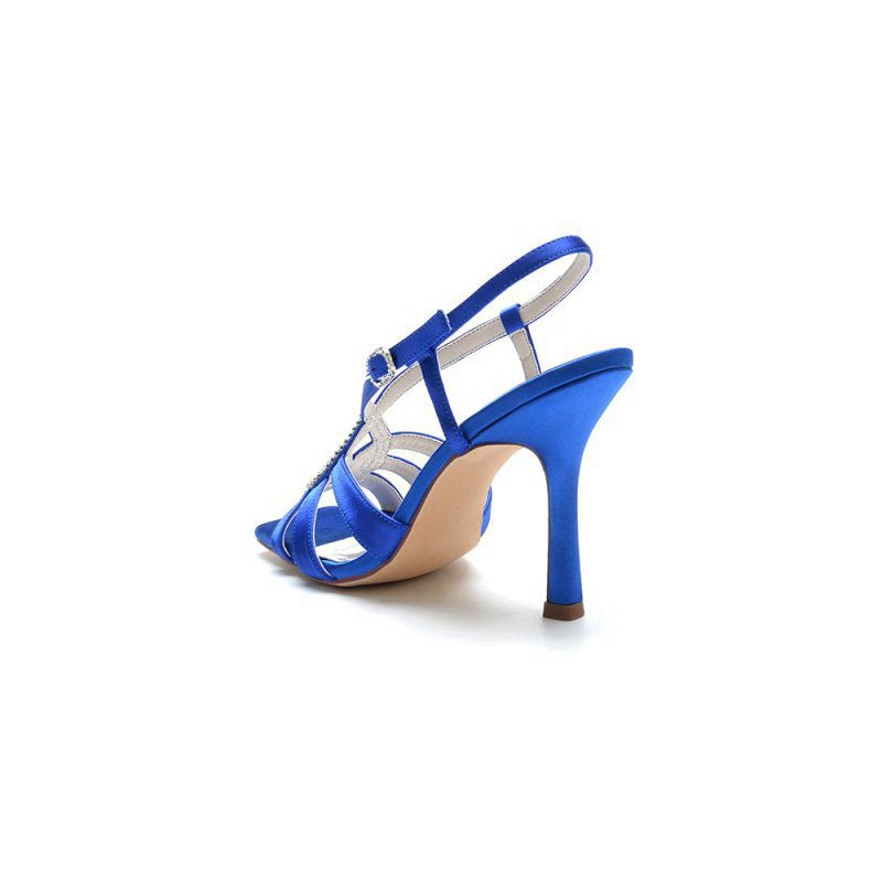 Square Open Toe Beaded Hollow Out Satin Prom Shoes