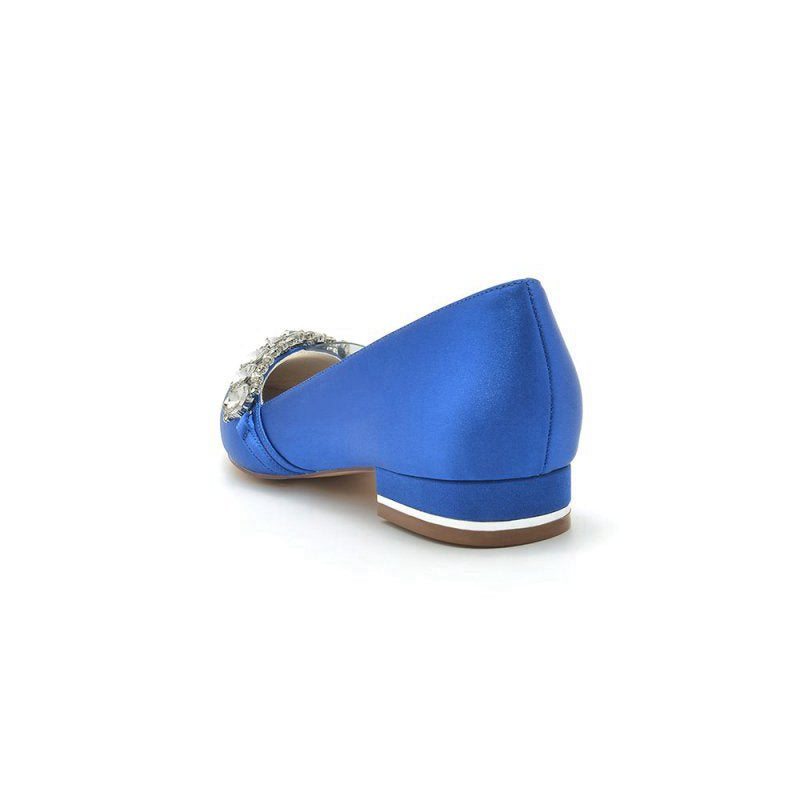 Pointed Toe Slip-on Satin Low Heels With Rhinestone