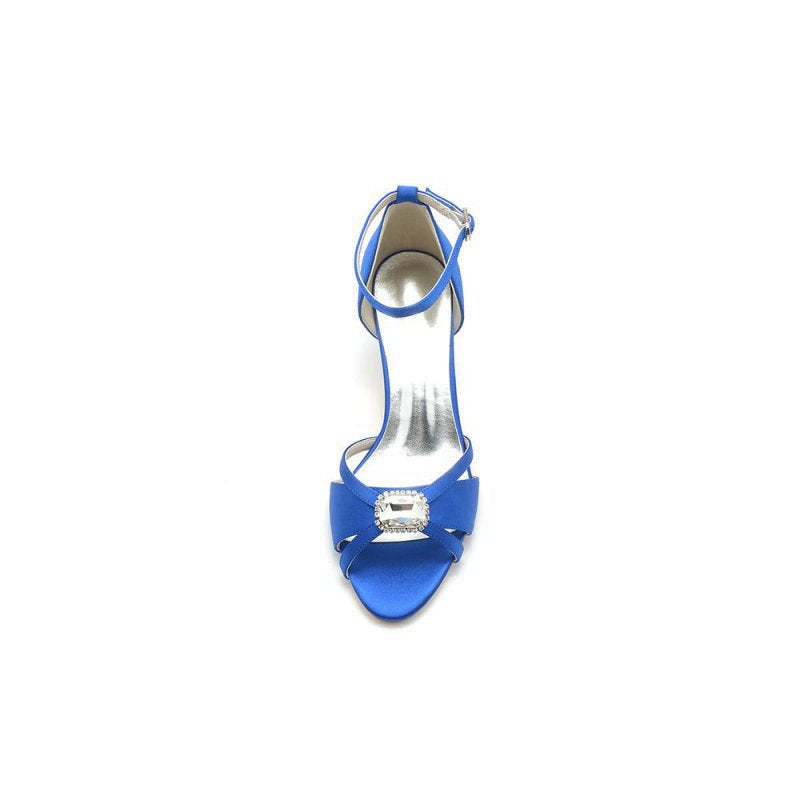 Satin Pointed Toe Hollow Out Stiletto Heels With Rhinestone