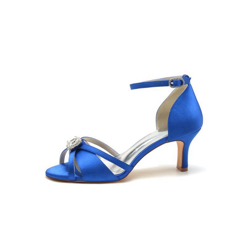 Satin Pointed Toe Hollow Out Stiletto Heels With Rhinestone