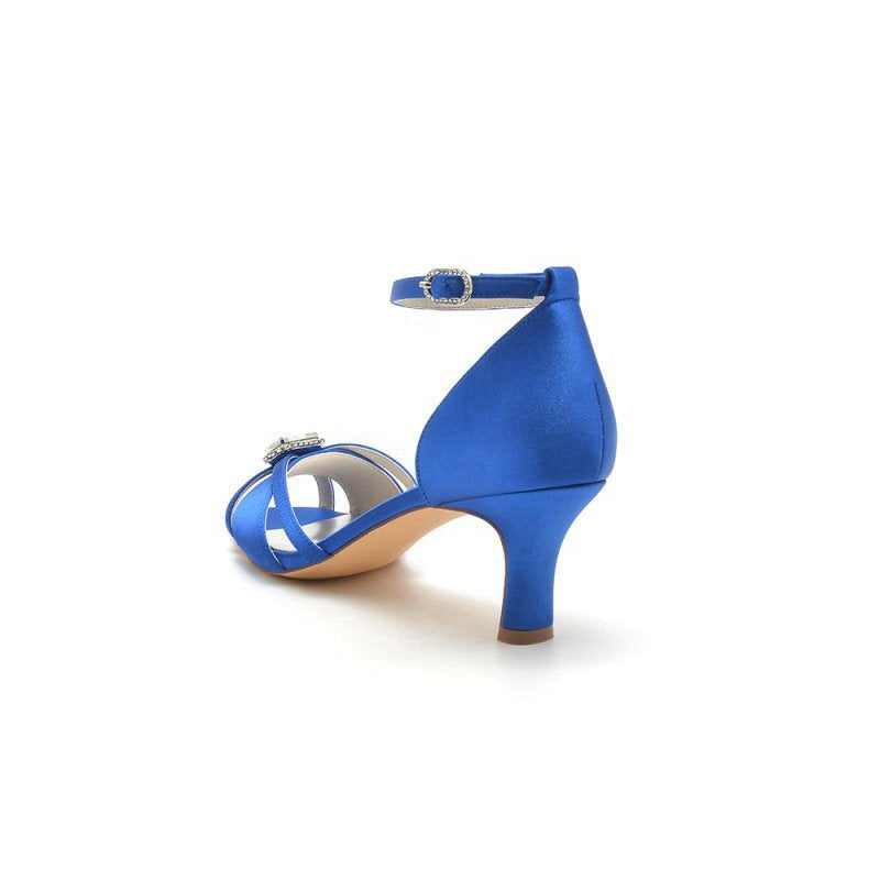 Satin Pointed Toe Hollow Out Stiletto Heels With Rhinestone