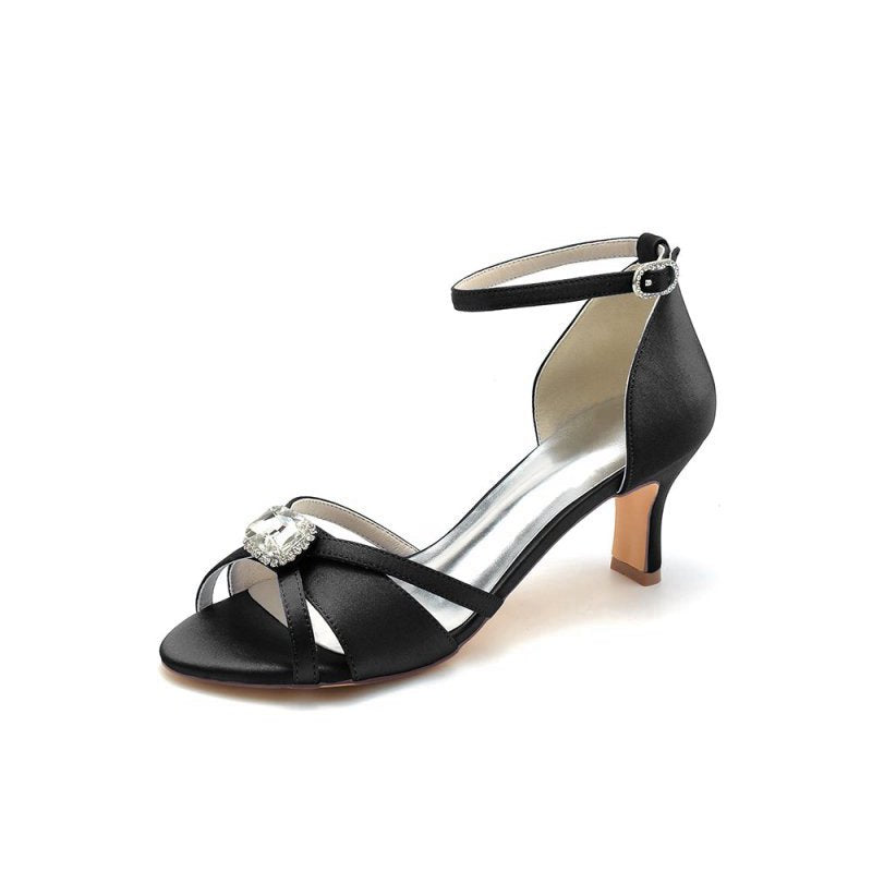 Satin Pointed Toe Hollow Out Stiletto Heels With Rhinestone