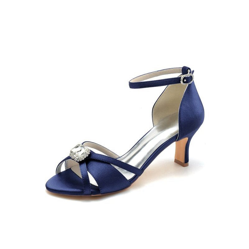 Satin Pointed Toe Hollow Out Stiletto Heels With Rhinestone