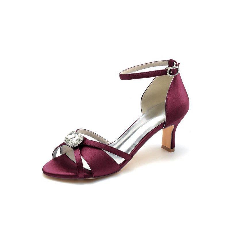 Satin Pointed Toe Hollow Out Stiletto Heels With Rhinestone
