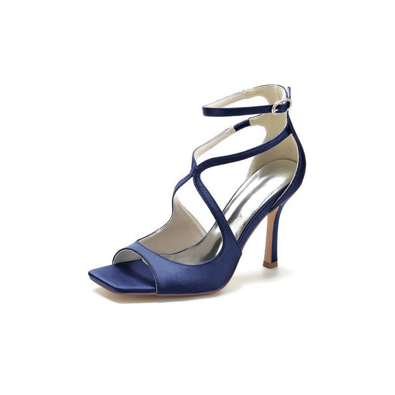 Square Open Toe Hollow Out Satin Stiletto Heels