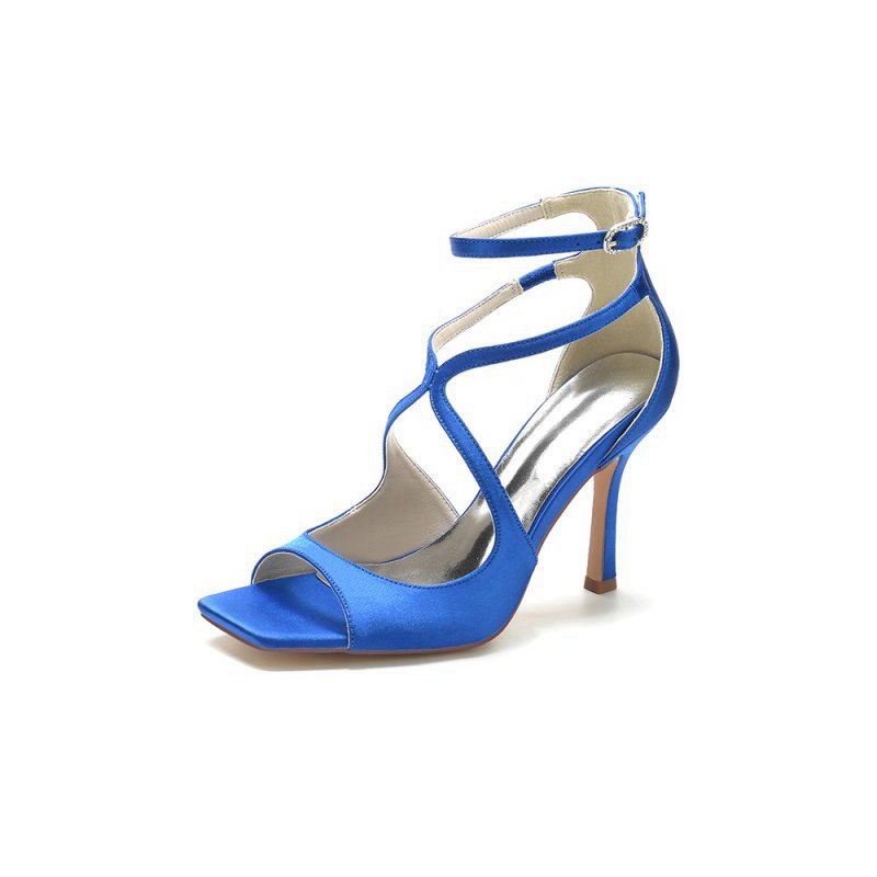 Square Open Toe Hollow Out Satin Stiletto Heels
