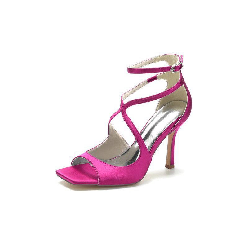 Square Open Toe Hollow Out Satin Stiletto Heels