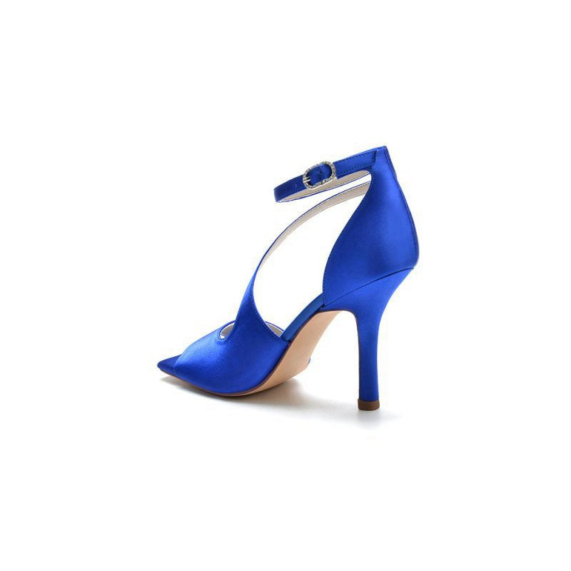 Simple Square Open Toe Ankle Strap Satin Prom Shoes