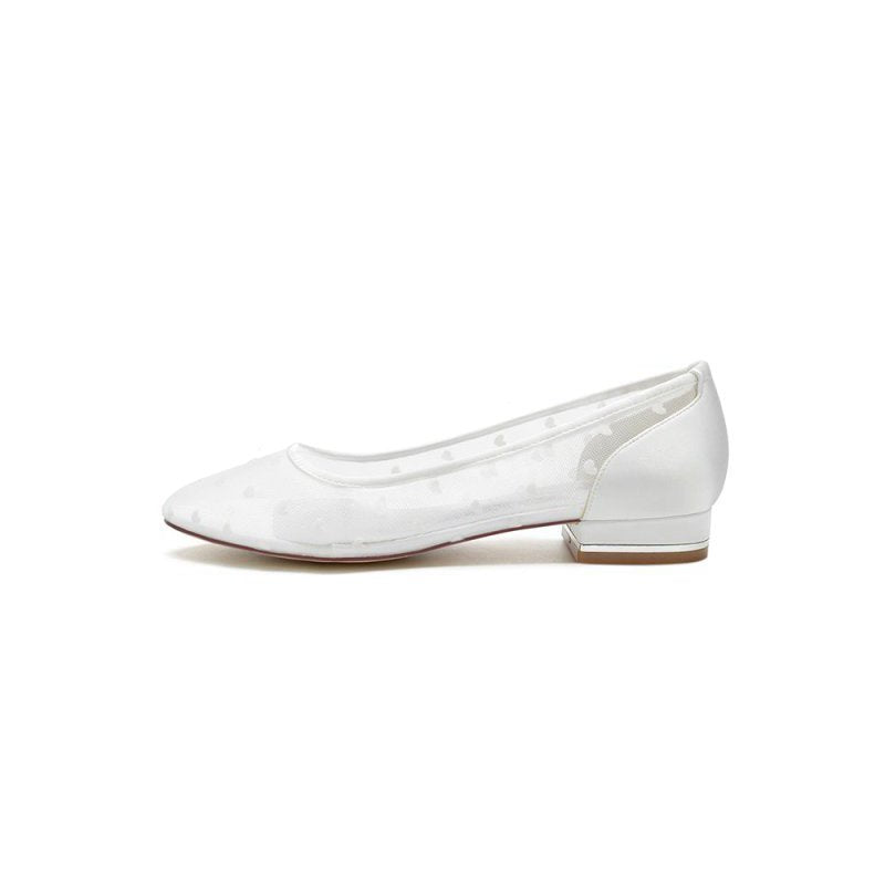 Simple Pointed Toe Mesh Slip-on Low Heels