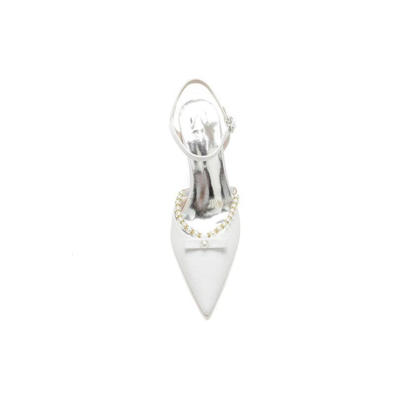 Pointed Toe Pearl Glitter Wedding Shoes With Bow