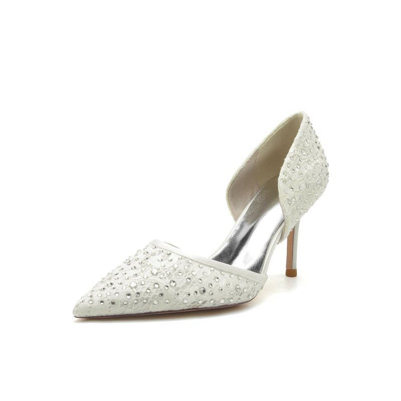 Pointed Toe Beaded Lace Wedding Stiletto Heels