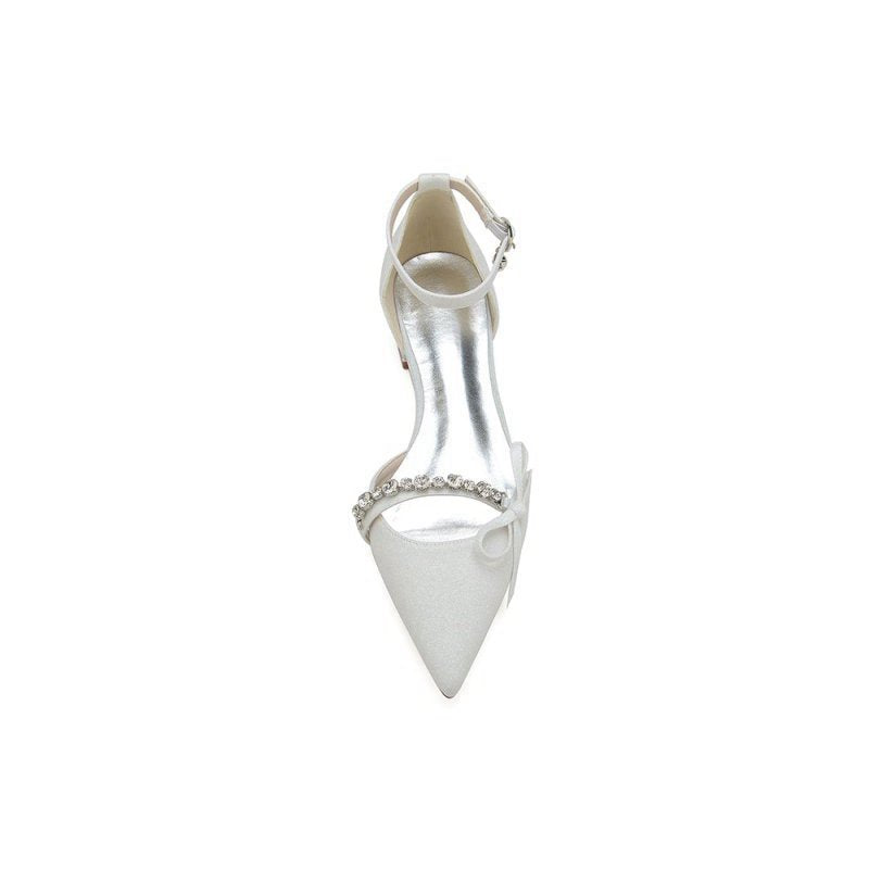 Beaded Pointed Toe Ankle Strap Wedding Shoes With Bow
