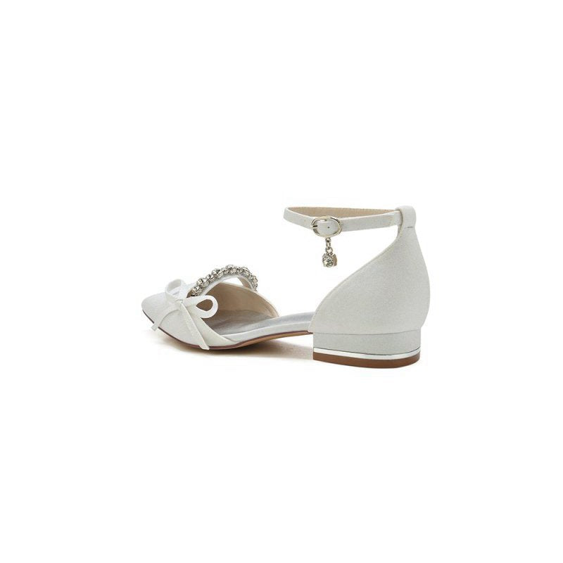 Beaded Pointed Toe Ankle Strap Wedding Shoes With Bow