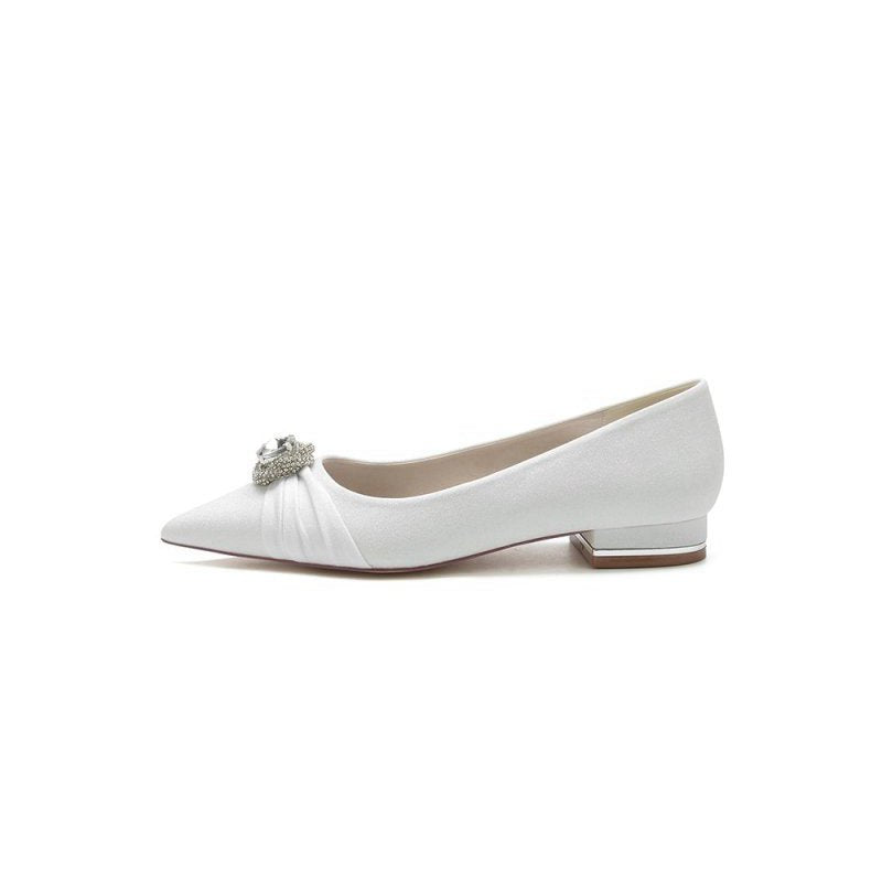 Beaded Pointed Toe Slip-On Wedding Shoes With Rhinestone