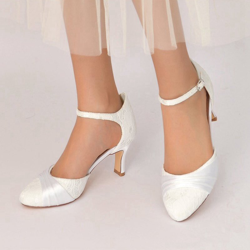 Lace Pointed Toe Satin Wedding Shoes