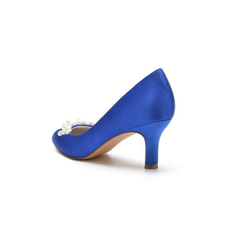 Round Toe Pearl Chunky Heels