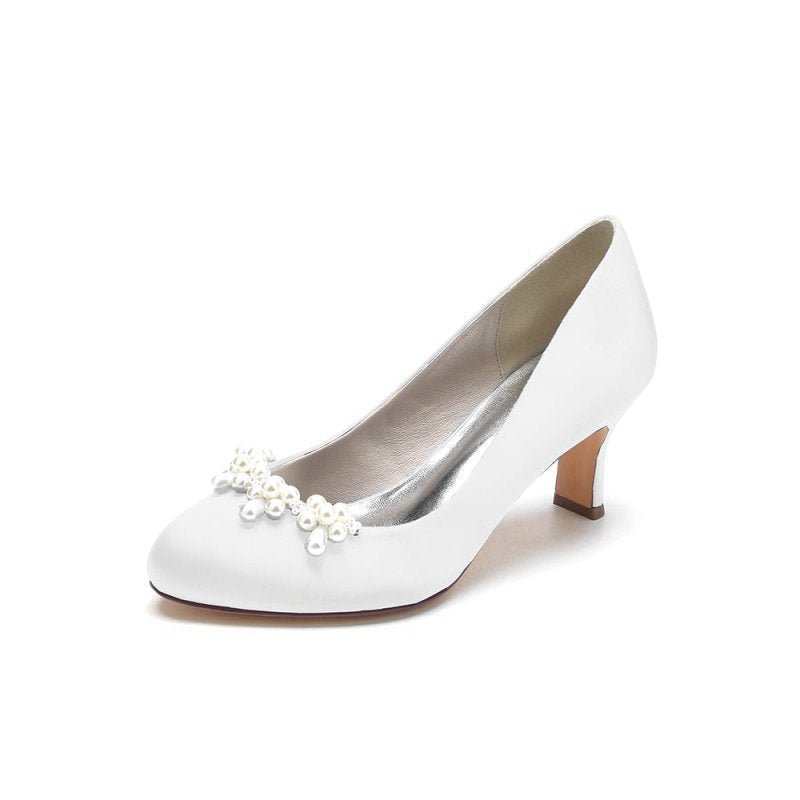 Round Toe Pearl Chunky Heels