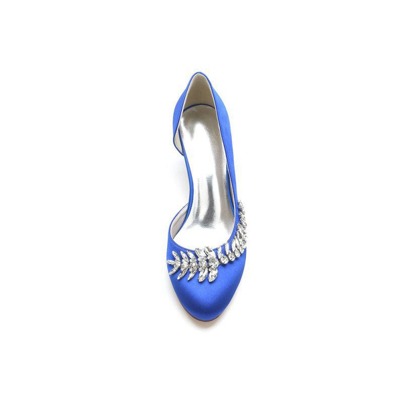 Round Toe Crystal Leaf Chunky Heels