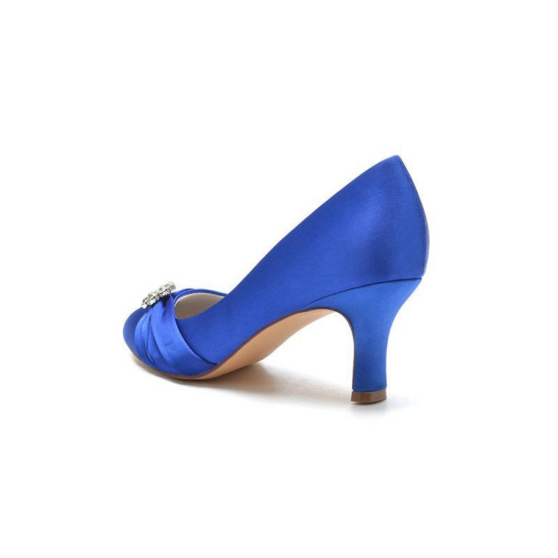 Round Toe Crystal Flower Chunky Heels
