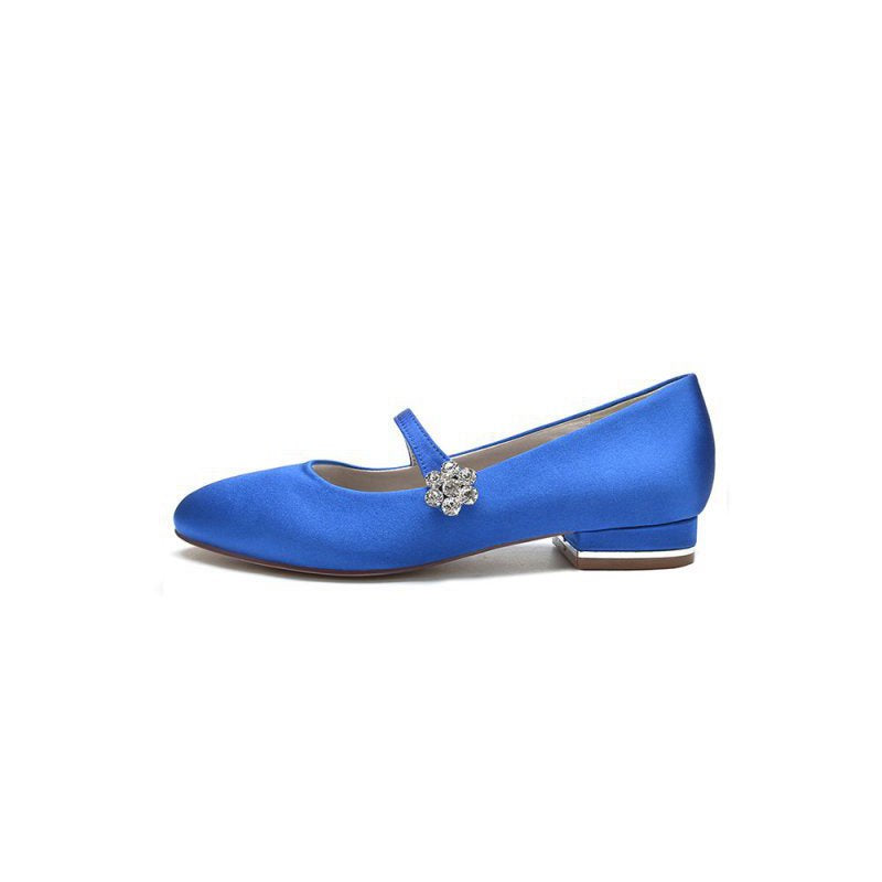 Round Toe Crystal Flower Flats