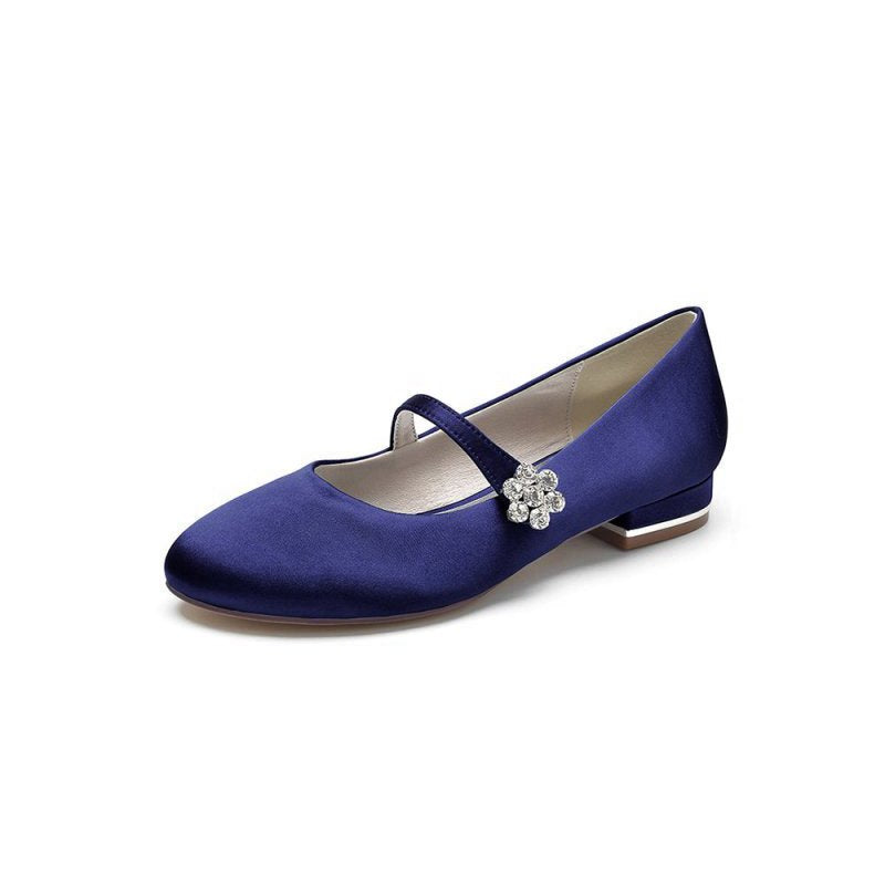 Round Toe Crystal Flower Flats