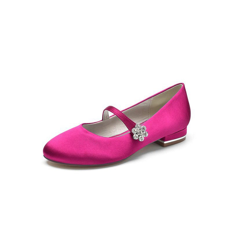 Round Toe Crystal Flower Flats