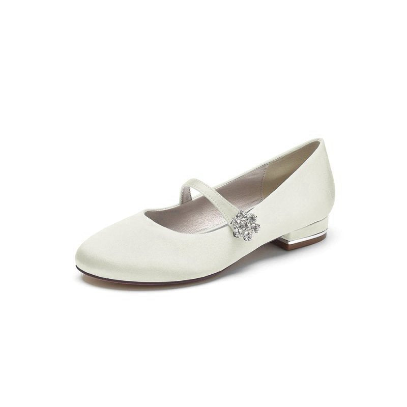 Round Toe Crystal Flower Flats