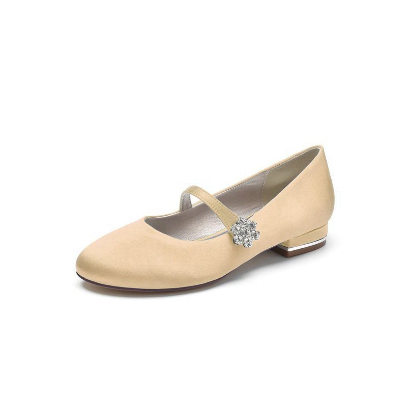 Round Toe Crystal Flower Flats