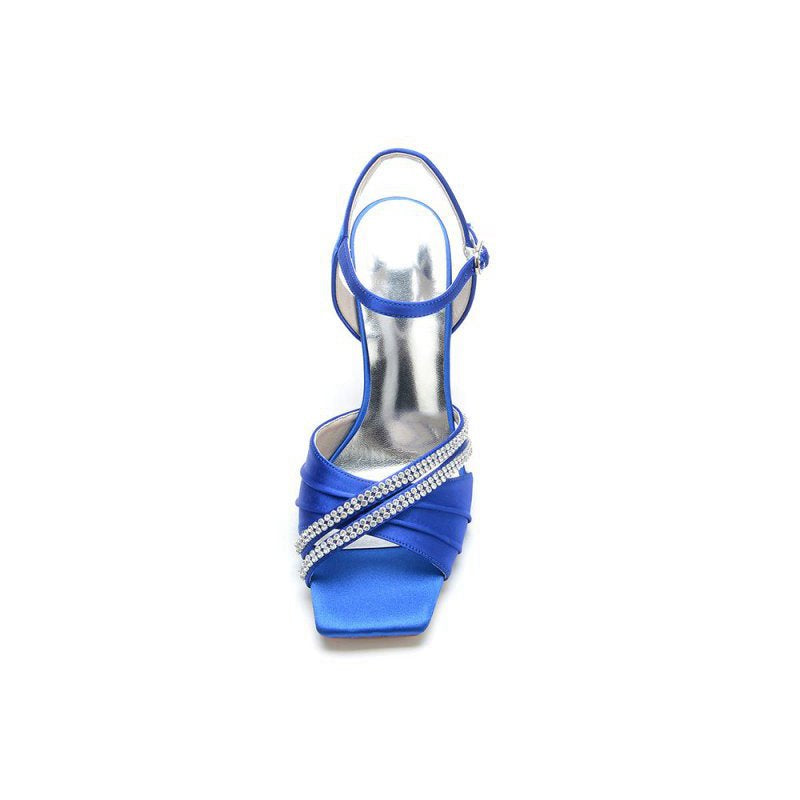Crystal Straps Square Open Toe Chunky Heels