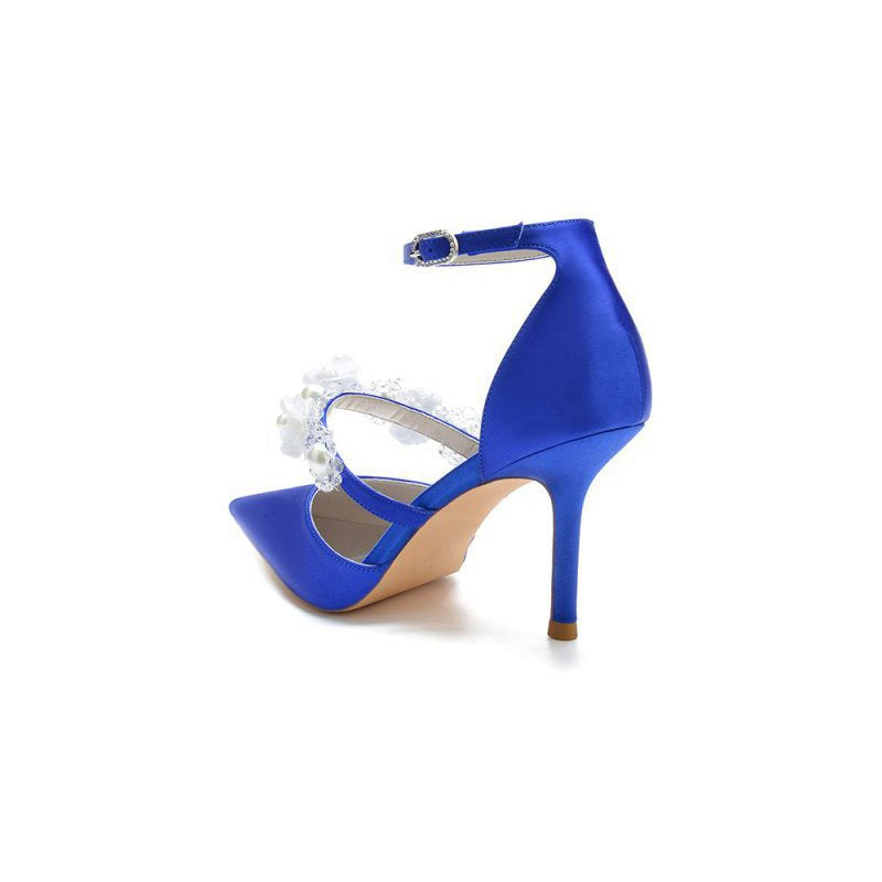 Flower Pearl Strap Pointed Toe High Heels