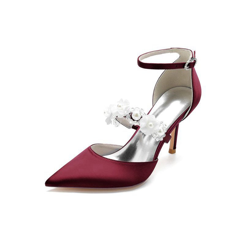 Flower Pearl Strap Pointed Toe High Heels