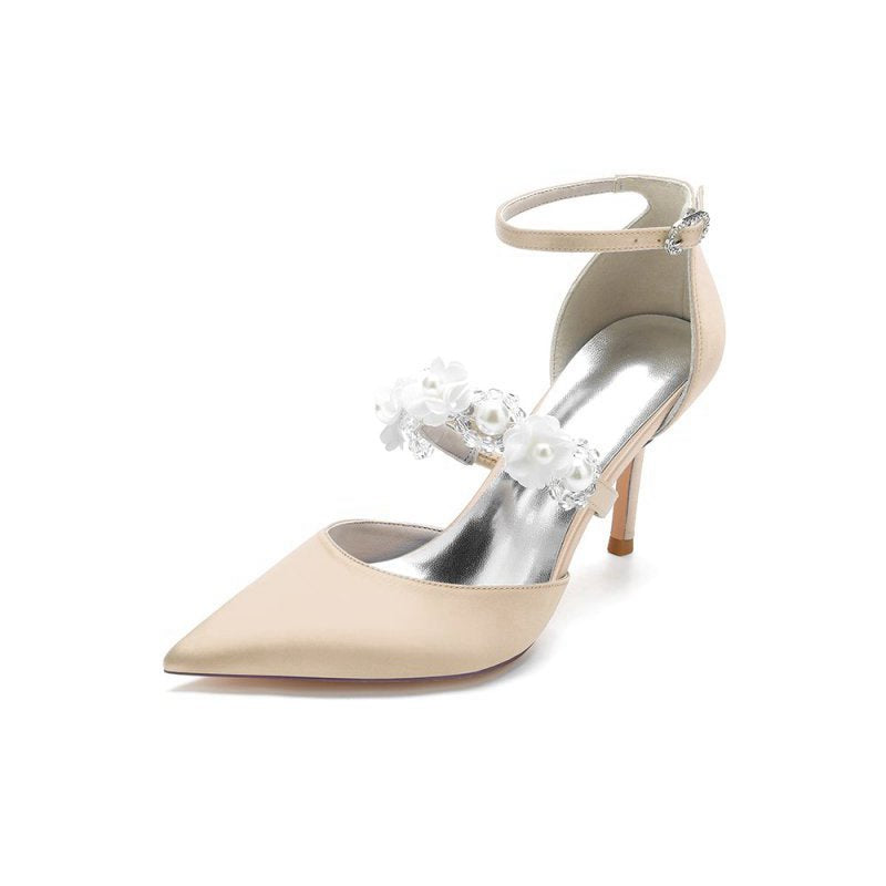 Flower Pearl Strap Pointed Toe High Heels