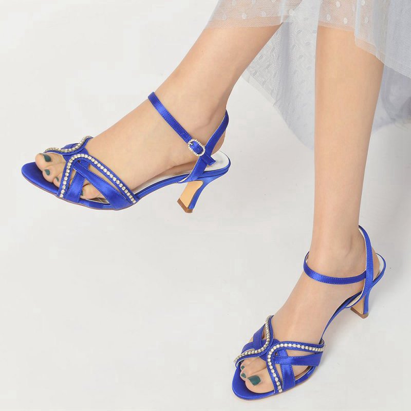 Crystal Cross Straps Open Toe Chunky Heels