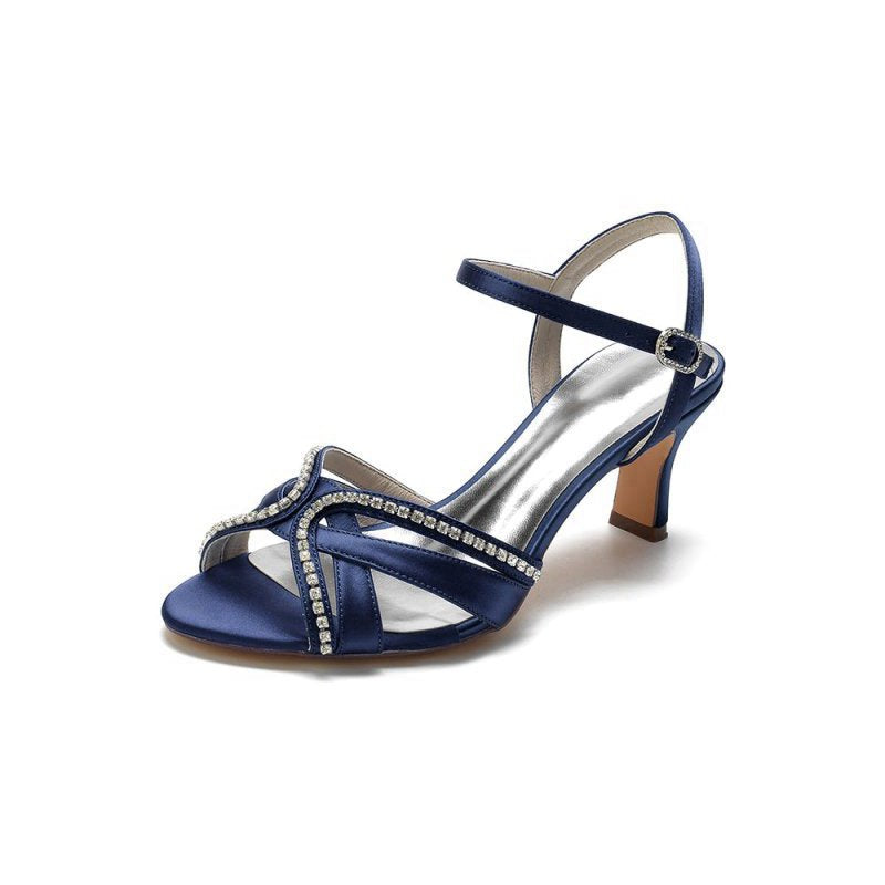 Crystal Cross Straps Open Toe Chunky Heels
