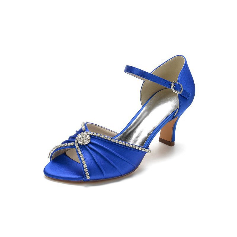 Crystal Open Toe Buckle Strap Chunky Heels